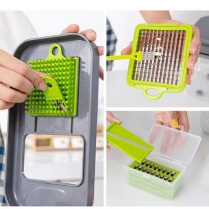 Razatoare Multifunctionala 22 de Piese pentru Legume si Fructe cu Functie de Caserola, Lame din Otel Inoxidabil si Maner Protectie Verde