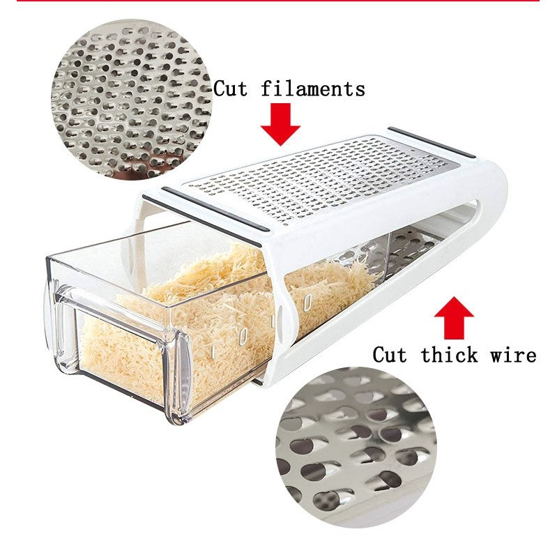 Razatoare de bucatarie cu cutie colectoare, doua tipuri de lame, carcasa inox si ABS, design practic, alb