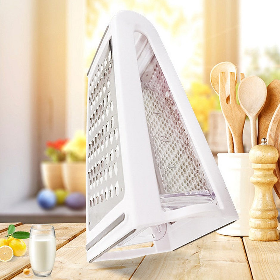 Razatoare de bucatarie cu cutie colectoare, doua tipuri de lame, carcasa inox si ABS, design practic, alb