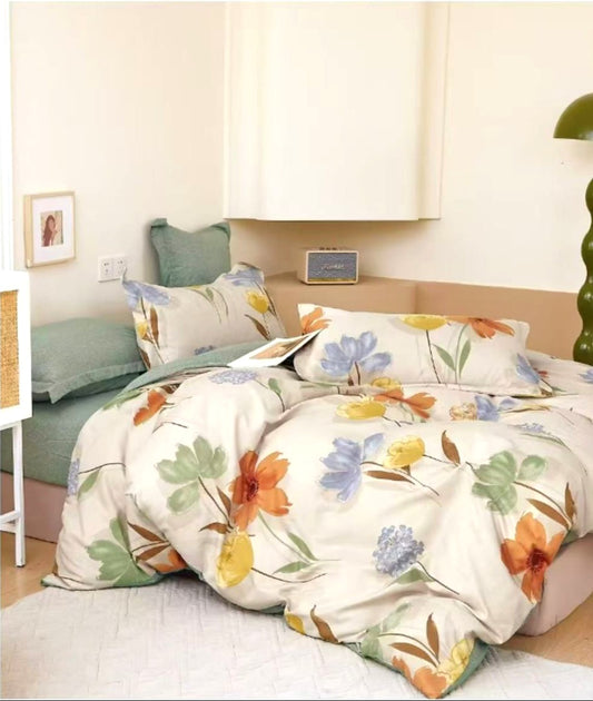 Lenjerie de pat dublu bumbac finet HIPOALERGENIC – 6 piese-230 x 250cm Bej Cu Cearsaf Verde