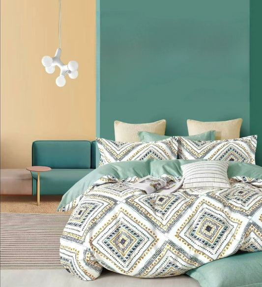 Lenjerie de pat dublu bumbac finet HIPOALERGENIC – 6 piese-230 x 250cm Verde Cu Alb, Carouri