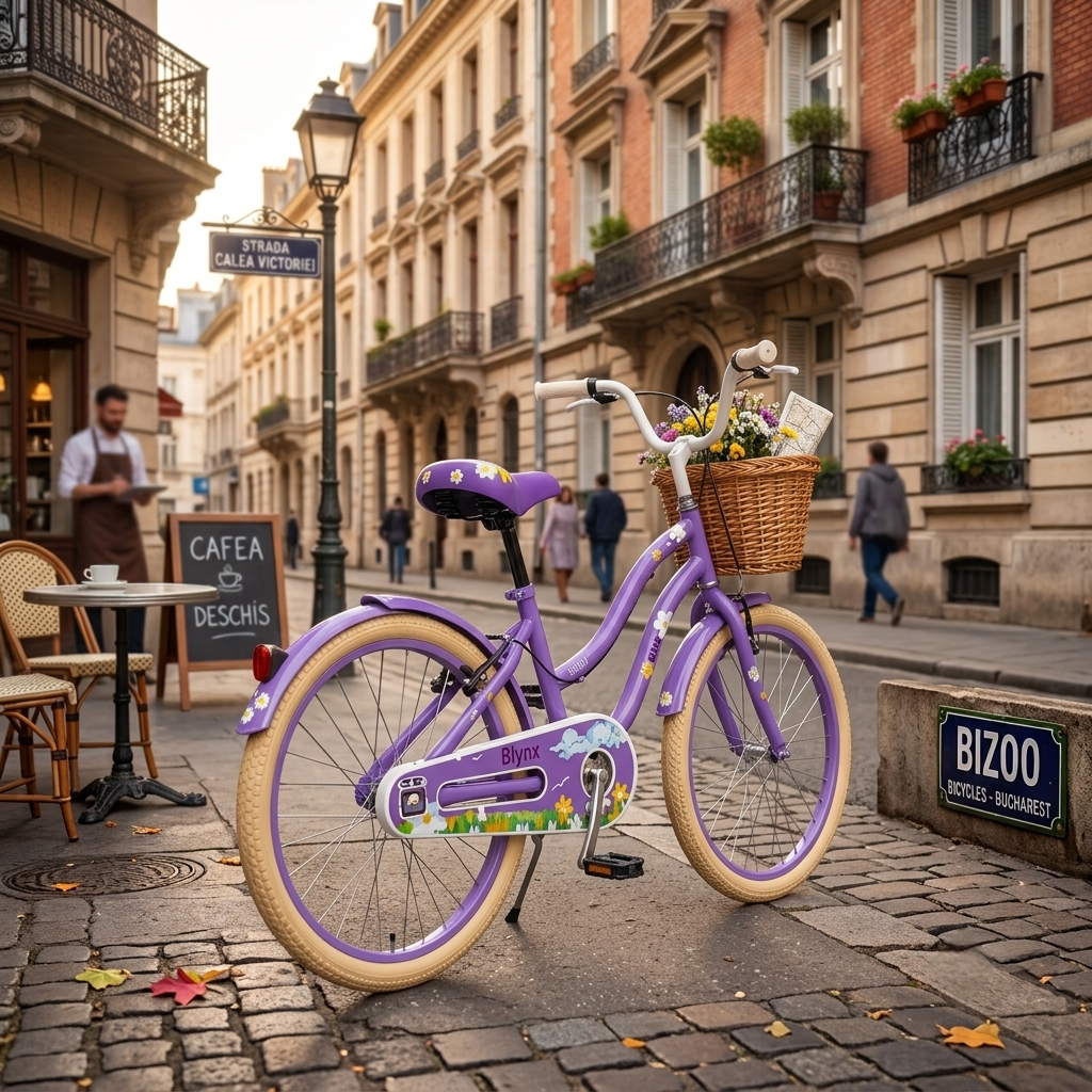 Bicicleta Cu Pedale , Roti Ajutatoare Ajustabile, Stop si Cosulet , 12 Inch, Varsta 3-5 Ani, Cu Motive Florale
