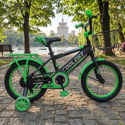 Bicicleta  Cu Pedale , Roti Ajutatoare Ajustabile, Stop,Cosulet Si Portbagaj, 12 Inch, Varsta 3-5 Ani