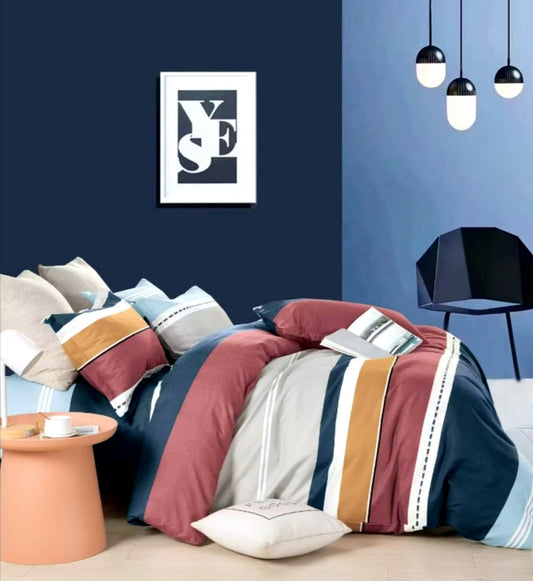 Lenjerie de pat dublu bumbac finet HIPOALERGENIC – 6 piese-230 x 250cm Cu Dungi Colorate