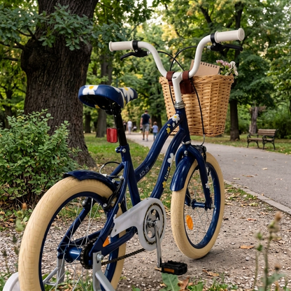 Bicicleta Cu Pedale , Roti Ajutatoare Ajustabile, Stop si Cosulet , 12 Inch, Varsta 3-5 Ani, Cu Motive Florale