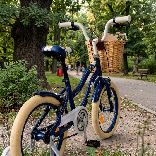 Bicicleta Cu Pedale , Roti Ajutatoare Ajustabile, Stop si Cosulet , 12 Inch, Varsta 3-5 Ani, Cu Motive Florale