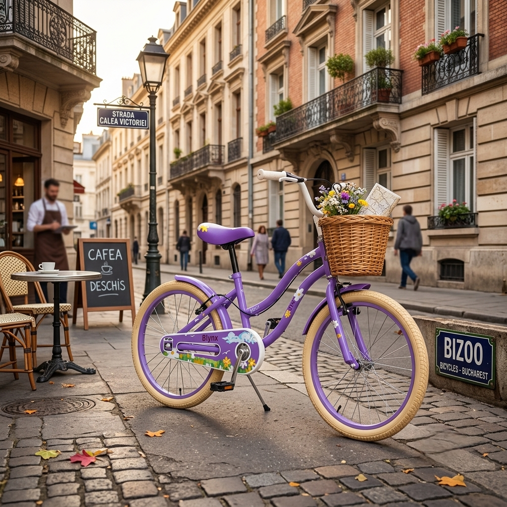 Bicicleta Cu Pedale , Roti Ajutatoare Ajustabile, Stop si Cosulet , 12 Inch, Varsta 3-5 Ani, Cu Motive Florale