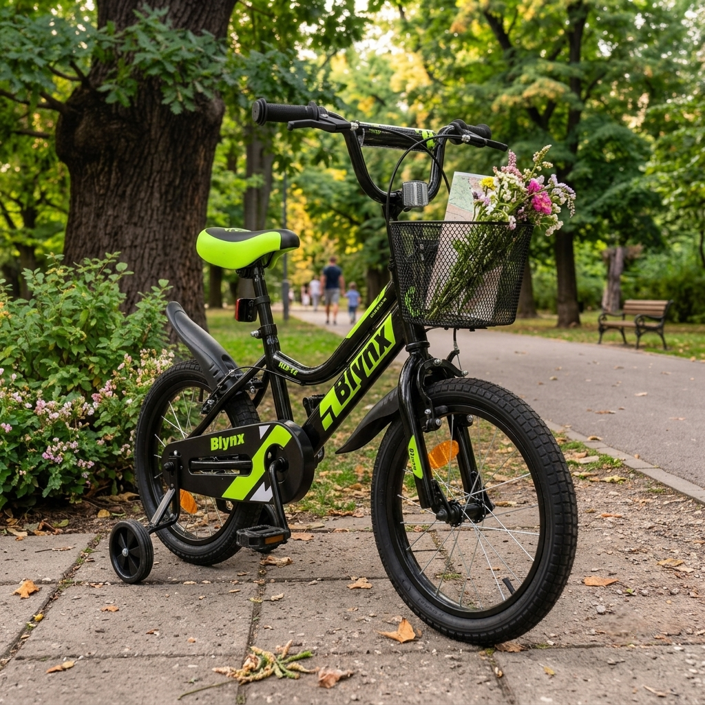 Bicicleta Cu Pedale , Roti Ajutatoare Ajustabile,Cric, Stop si Cosulet , 16 Inch, Varsta 5-8 Ani