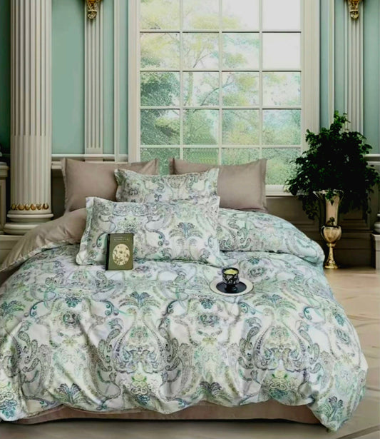 Lenjerie de pat dublu bumbac finet HIPOALERGENIC – 6 piese-230 x 250cm Alba Cu Verde
