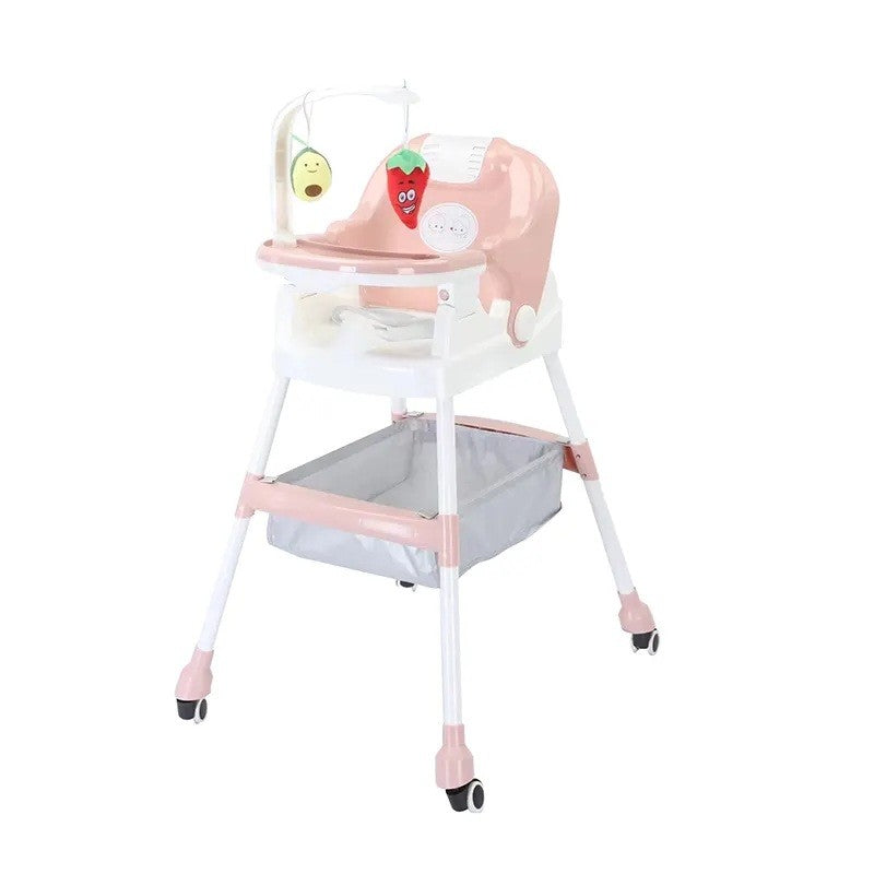 Scaun de Masa pentru Copii ERGONOMIC, Multifunctional, Pliabil, cu Roti, Cos de Depozitare, din Plastic, Centura de Siguranta, Suport de Agatat Jucarii, 110 x 60 x 70 cm
