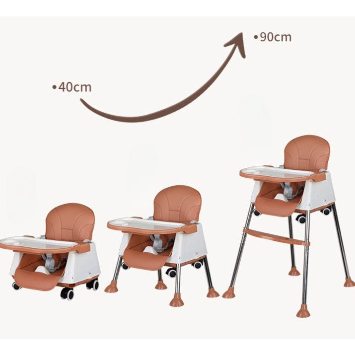 Scaun de Masa Pliabil 3in1, Reglabil, Multifunctional, 3 Pozitii, Masuta si Husa Detasabile, Roti, Centura de Siguranta, Ajustare Inaltime
