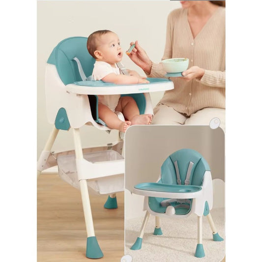 Scaun de Masa Pliabil 3in1, ERGONOMIC,  Reglabil, Multifunctional, 3 Pozitii, Masuta si Husa Detasabile, Centura de Siguranta, Albastru