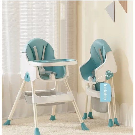 Scaun de Masa Pliabil 3in1, ERGONOMIC,  Reglabil, Multifunctional, 3 Pozitii, Masuta si Husa Detasabile, Centura de Siguranta, Albastru