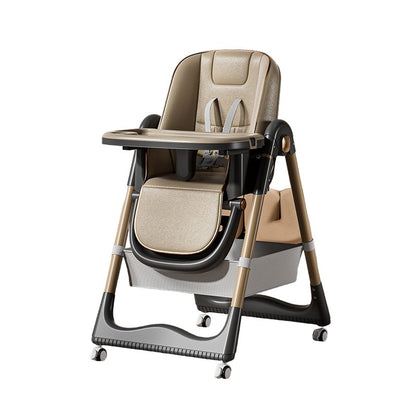 Scaun de Masa pentru Bebelusi si Copii ERGONOMIC , 2 Tavite si Husa Detasabile, Multifuncțional, Stabil, Centura de Siguranta, Inaltime Ajustabila, Spatar Reglabil Moale, Cos de Depozitare, 100x50x80cm, de la 6 Luni, Crem