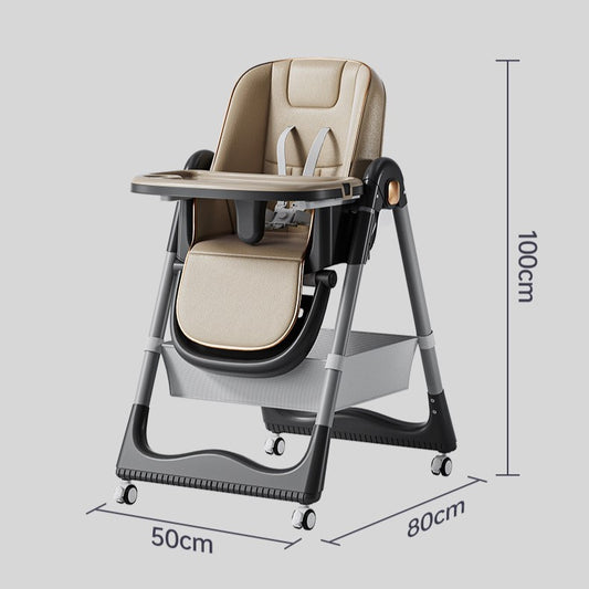 Scaun de Masa pentru Bebelusi si Copii ERGONOMIC , 2 Tavite si Husa Detasabile, Multifuncțional, Stabil, Centura de Siguranta, Inaltime Ajustabila, Spatar Reglabil Moale, Cos de Depozitare, 100x50x80cm, de la 6 Luni, Crem