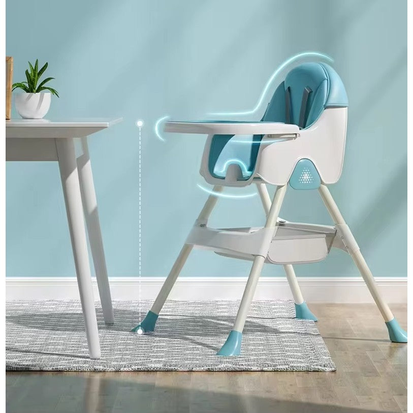 Scaun de Masa Pliabil 3in1, ERGONOMIC,  Reglabil, Multifunctional, 3 Pozitii, Masuta si Husa Detasabile, Centura de Siguranta, Albastru