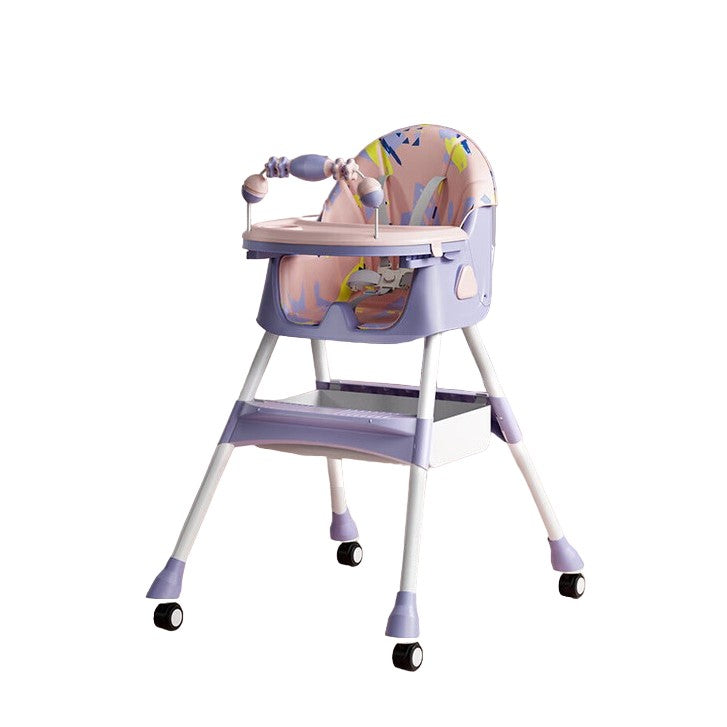 Scaun de Masa pentru Bebelusi si Copii Mov, 2 Tavite cu Jucarii si Husa Detasabile, Multifuncțional, Stabil, Centura de Siguranta, Spatar Reglabil Moale, Balansoar, Cos de Depozitare, de la 6 Luni, 97x73x65cm