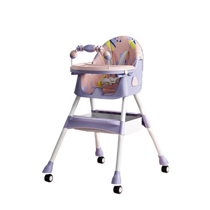 Scaun de Masa pentru Bebelusi si Copii Mov, 2 Tavite cu Jucarii si Husa Detasabile, Multifuncțional, Stabil, Centura de Siguranta, Spatar Reglabil Moale, Balansoar, Cos de Depozitare, de la 6 Luni, 97x73x65cm