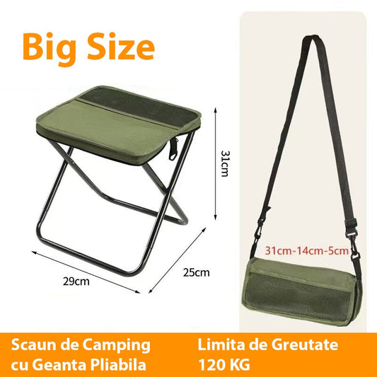 Scaun Taburet Pliabil pentru Camping, Scaun Portabil, Pescuit, din Panza Oxford si Cadru Metalic, Mare 31 x 29 x 25 cm
