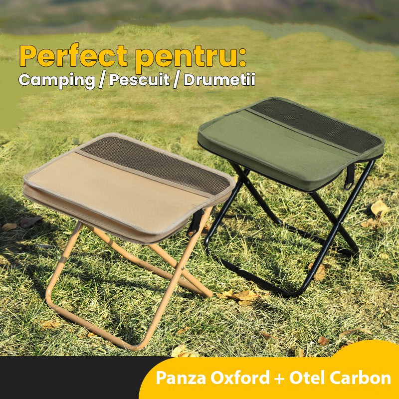 Scaun Taburet Pliabil pentru Camping, Scaun Portabil, Pescuit, din Panza Oxford si Cadru Metalic, Mare 31 x 29 x 25 cm