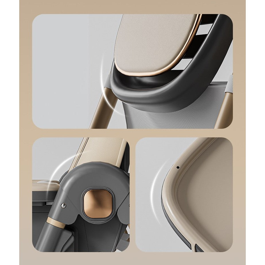 Scaun de Masa pentru Bebelusi si Copii ERGONOMIC , 2 Tavite si Husa Detasabile, Multifuncțional, Stabil, Centura de Siguranta, Inaltime Ajustabila, Spatar Reglabil Moale, Cos de Depozitare, 100x50x80cm, de la 6 Luni, Crem