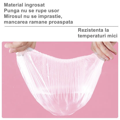 Set 100 Folie de Protectie Elastica pentru Alimente si Boluri, material plastic, prospetime, diametrul 12 - 40 cm