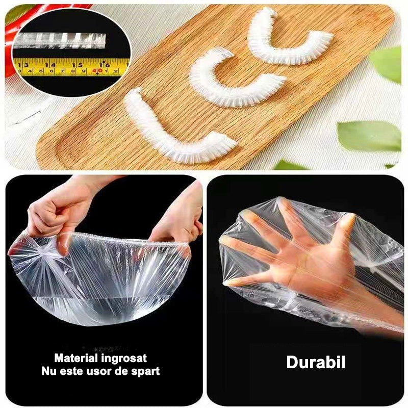 Set 100 Folie de Protectie Elastica pentru Alimente si Boluri, material plastic, prospetime, diametrul 12 - 40 cm