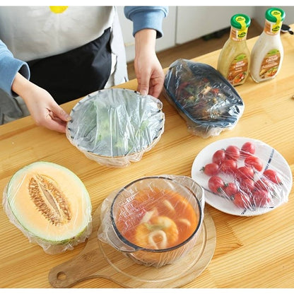 Set 100 Folie de Protectie Elastica pentru Alimente si Boluri, material plastic, prospetime, diametrul 12 - 40 cm