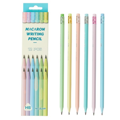 Set 12 Creioane Negre,pentru Elevi Scoala, cu Radiera, Model Set Multicolor Pal