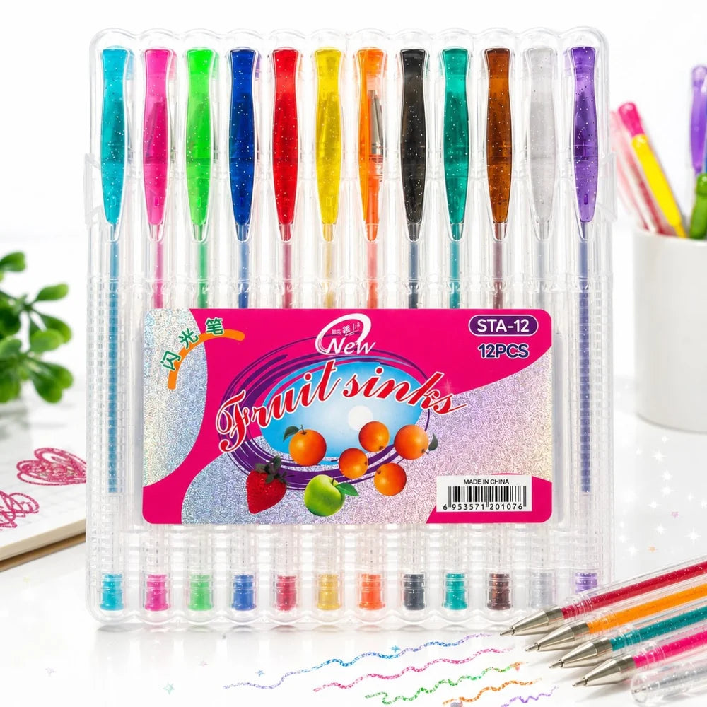 Set 12 Pixuri cu Gel Glitter Colorate