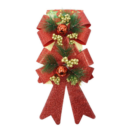 Set 2 fundite pentru brad, Rosii, decorate, cu sclipici, 14 x 19 cm, din poliester