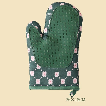 Set 2 manusi cuptor, manusa de bucatarie, rezistenta 330 grade, textil si cauciuc, 26.5x18 cm, verde