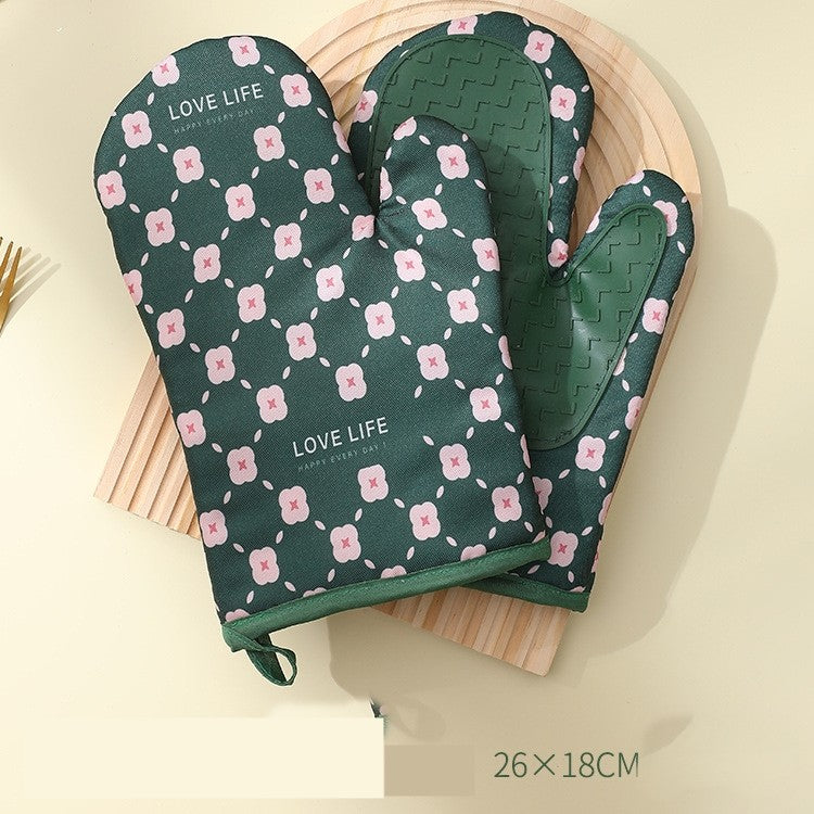 Set 2 manusi cuptor, manusa de bucatarie, rezistenta 330 grade, textil si cauciuc, 26.5x18 cm, verde