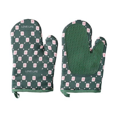 Set 2 manusi cuptor, manusa de bucatarie, rezistenta 330 grade, textil si cauciuc, 26.5x18 cm, verde