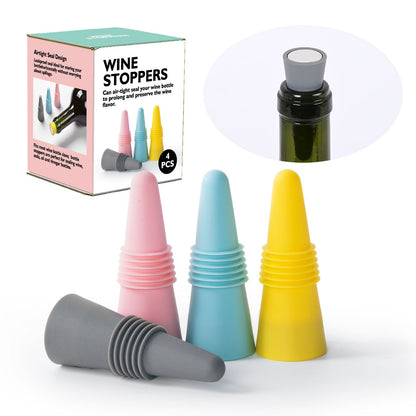 Set 4 dopuri reutilizabile din silicon, pentru sticle de vin, bautura, multicolor