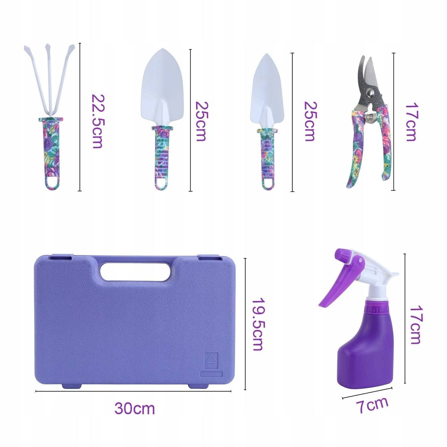 Set 5 accesorii pentru gradinarit , geanta depozitare inclusa, otel inoxidabil, 38 x 29 cm, mov