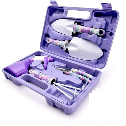 Set 5 accesorii pentru gradinarit , geanta depozitare inclusa, otel inoxidabil, 38 x 29 cm, mov