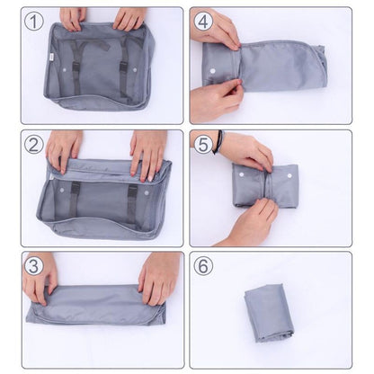 Set 8 huse organizare bagaj, material poliester, impermeabil, cu fermoar, pentru calatorii sau dulap, sac pentru pantofi inclus, pliabil, gri