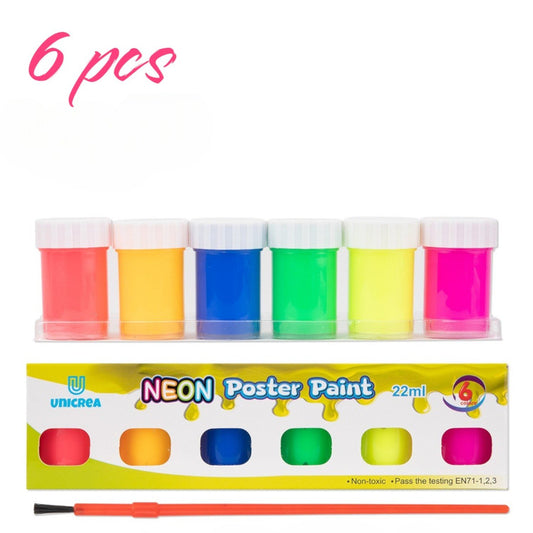 Set Acuarele la Borcan 22ml Neon 6 bucati/set, Diferite Culori cu Pensula