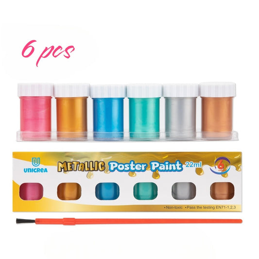 Set Acuarele la Borcan 22ml Metallic 6 bucati/set, Diferite Culori cu Pensula