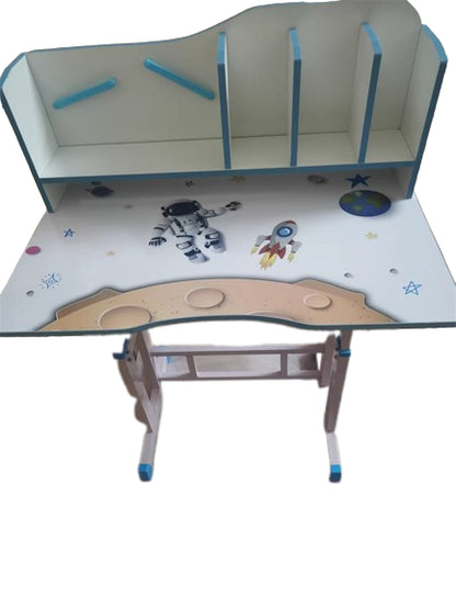 Set Birou ergonomic copii cu scaun Reglabil suport carte si raft de caiete, imprimeu Astronaut