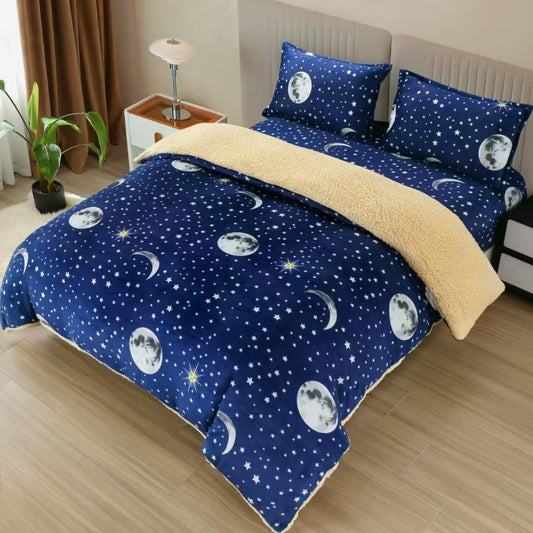 Lenjerie Cocolino, Albastru, cu Blanita si Elastic, 180x200cm, Material Premium, cu 2 Fete de Perna Incluse