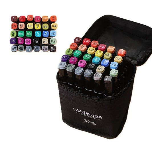 Set 30 Markere, pe Baza de Ulei, Dublu Capat, Subtire 1mm si Gros 6 mm, Geanta Depozitare, 15 cm, Multicolor