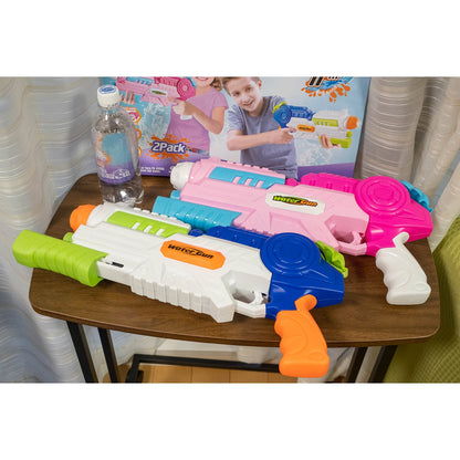 Set 2x Pistol cu Apa pentru Copii, Rezervor, Pentru Piscina/Plaja,  6ani+, Roz + Albastru, 1000 ML