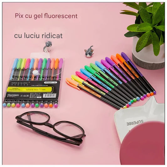Set Pixuri cu Gel 8/Set, Fluorescent Colorat, 14 cm