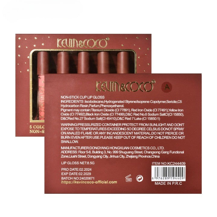 Set Rujuri de Buze, KEVIN & COCO, Be Mine 5 Culori, 14.4 x 10.9 x 2.5 cm, Roz/Rosu