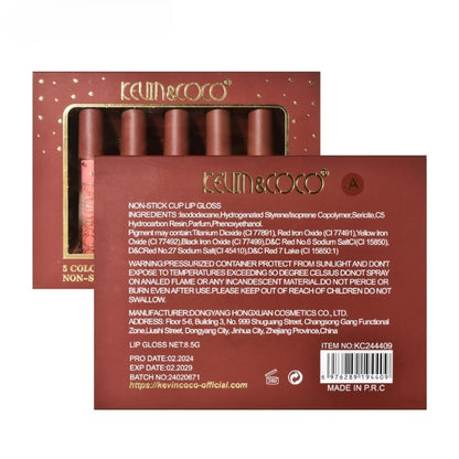 Set Rujuri de Buze, KEVIN & COCO, Be Mine 5 Culori, 14.4 x 10.9 x 2.5 cm, Roz/Rosu