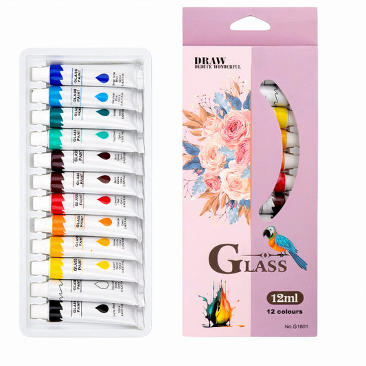 Set Tempera Acuarele pe baza de ulei la Tub 12ml- Desen pe Sticla 12 bucati /set, Diferite Culori