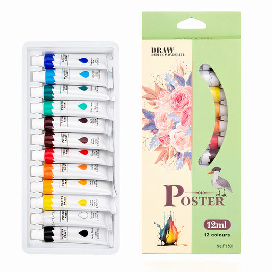 Set Tempera Acuarele la Tub -Pictura pentru Poster 12ml, Diferite Culori 12 bucati/set