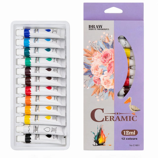 Set Tempera Acuarele la Tub pentru Ceramica 12ml pe Baza de Ulei 12 bucati /set